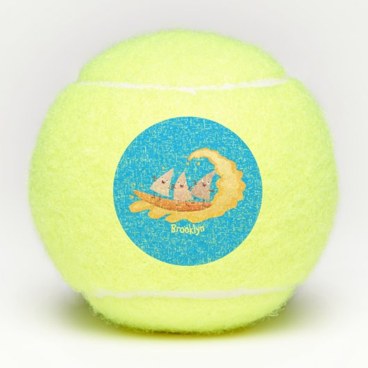 Suikernachos-maïschips surfende cartoon tennisballen (Voorkant)
