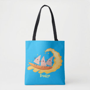 Suikernachos-maïschips surfende cartoon tote bag