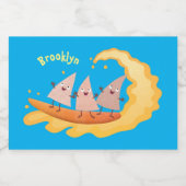 Suikernachos-maïschips surfende cartoon voedselcontainer etiket (Enkel label)