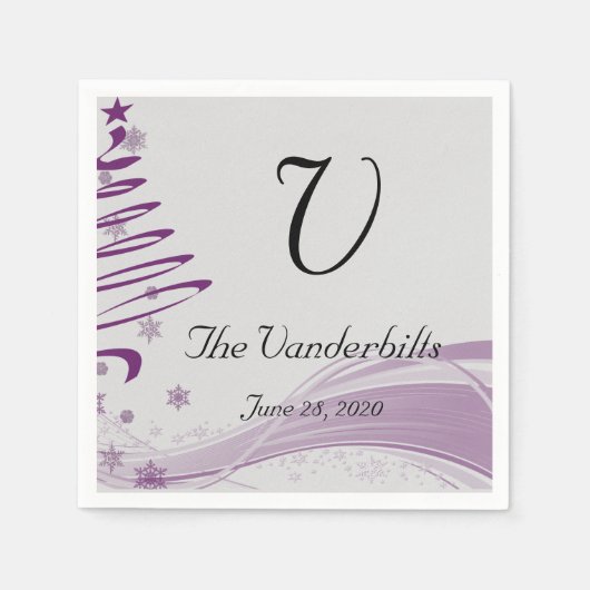 Suikerpruimenboom en sneeuwvlok in Paarse servette Servetten (Voorkant)