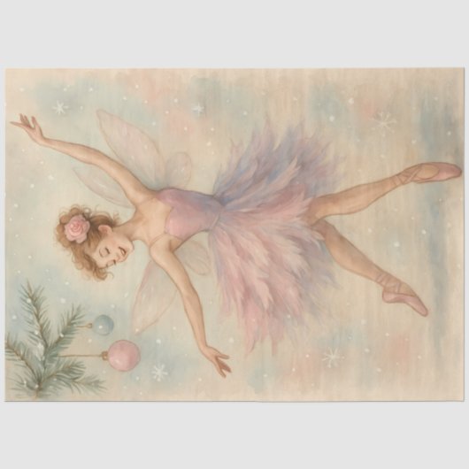 Suikerpruimfee Pastel Kerst Baldecoupe Tissuepapier (Voorkant)