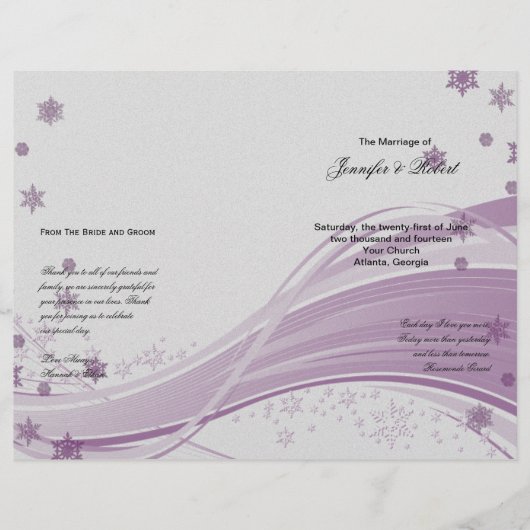 Suikerroomsnowflakes Paars-bruiloft programma (Voorkant)