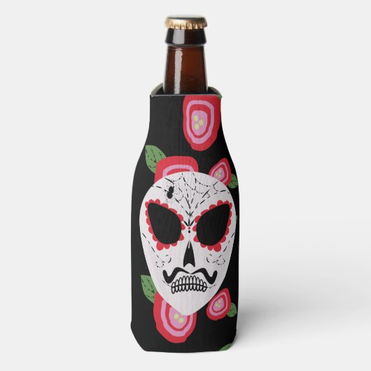 Suikerroos Mustache Skeleton Flesjeskoeler (Fles Voorkant)