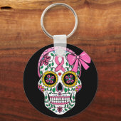 Suikerroze langoest Calavera Borstkanker Sleutelhanger (Voorkant)