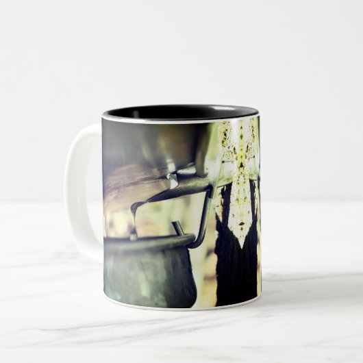 Suikersap met mannetje met Natuur Emmer Tweekleurige Koffiemok (Voorkant links)