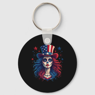 Suikerschedel 4 juli Amerikaanse vlag skelet Wom Sleutelhanger
