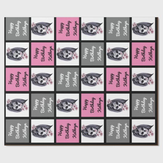 Suikerschedel - Aangepaste verjaardag Cadeaupapier (Vlak)