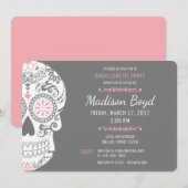 Suikerschedel Bachelorette Pink & Grey Invitae Kaart (Voorkant / Achterkant)