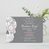 Suikerschedel Bachelorette Pink & Grey Invitae Kaart (Staand voorkant)