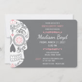 Suikerschedel Bachelorette Pink & Grey Invitae Kaart (Voorkant)
