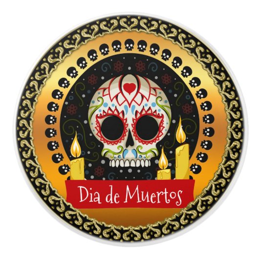 Suikerschedel bloeit intimiderend en eng keramische knop (Voorkant)