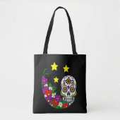 Suikerschedel, bloemen en sterren tote bag (Voorkant)