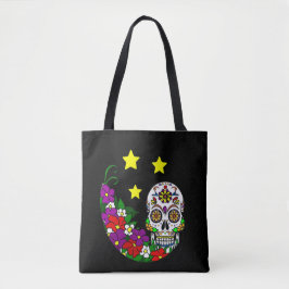 Suikerschedel, bloemen en sterren tote bag