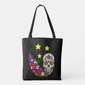 Suikerschedel, bloemen en sterren tote bag (Achterkant)