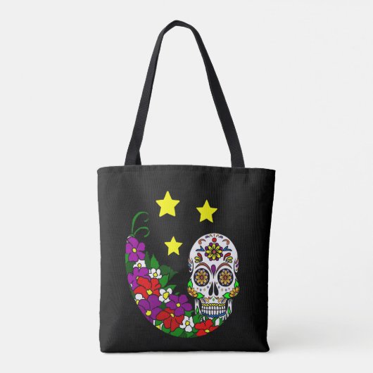 Suikerschedel, bloemen en sterren tote bag (Achterkant)