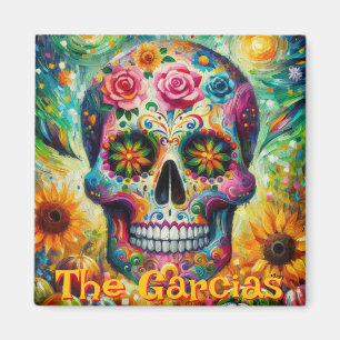 Suikerschedel Bloemen Rozen Zonnebloem gepersonali Magneet