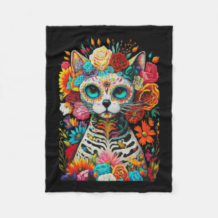 Suikerschedel Cat de los Muertos la Catrina Dag va Fleece Deken