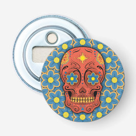 Suikerschedel - Dag van de dood (Blauwe Dagen) Button Flesopener