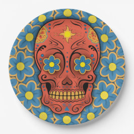 Suikerschedel - Dag van de dood (Blauwe Dagen) Papieren Bordje