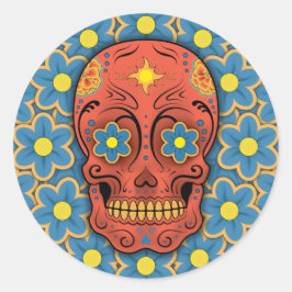 Suikerschedel - Dag van de dood (Blauwe Dagen) Ronde Sticker