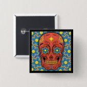 Suikerschedel - Dag van de dood (Blauwe Dagen) Vierkante Button 5,1 Cm (Voorkant /achterkant)
