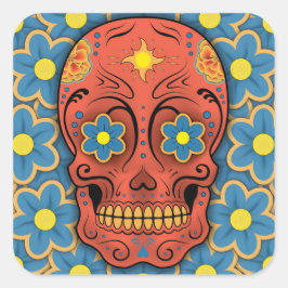 Suikerschedel - Dag van de dood (Blauwe Dagen) Vierkante Sticker
