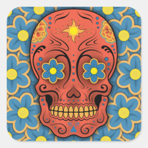 Suikerschedel - Dag van de dood (Blauwe Dagen) Vierkante Sticker