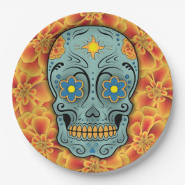 Suikerschedel - Dag van de dood (Marigold) Papieren Bordje