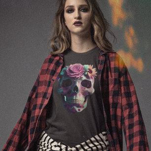 Suikerschedel, dag van de dood, roze en groene sch t-shirt