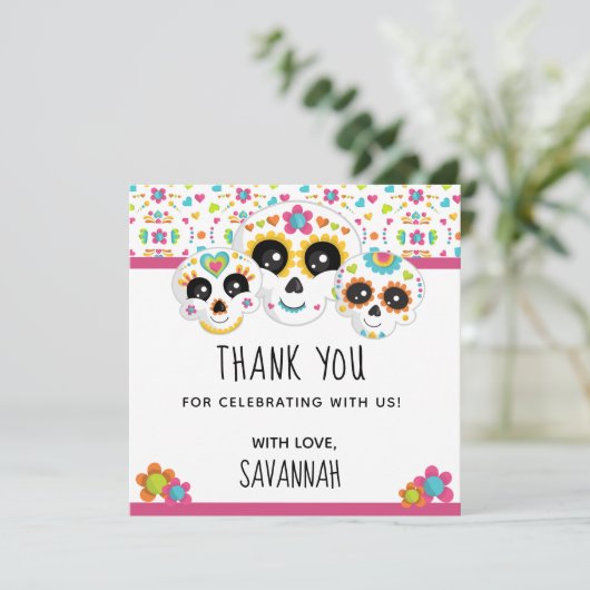 Suikerschedel Dia de la Muerte Halloween Birthday  Bedankkaart (Staand voorkant)