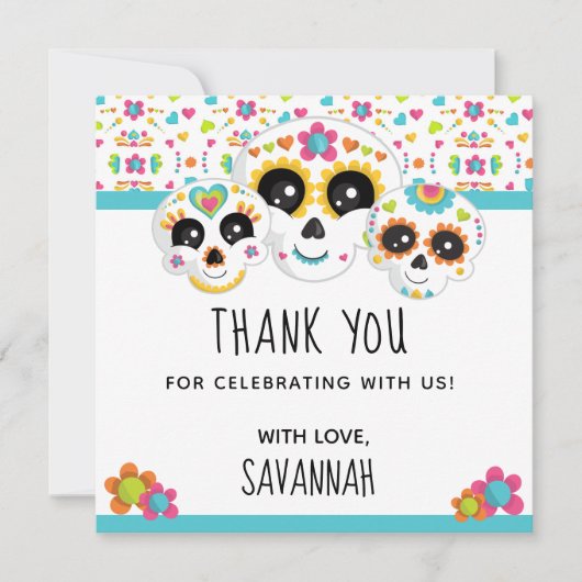 Suikerschedel Dia de la Muerte Halloween Birthday  Bedankkaart (Voorkant)