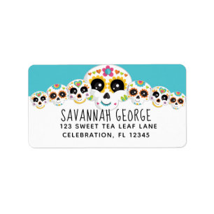 Suikerschedel Dia de la Muerte Halloween Birthday  Etiket