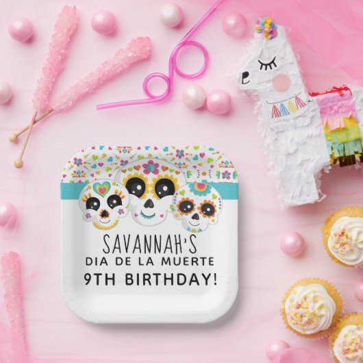 Suikerschedel Dia de La Muerte Halloween Birthday  Papieren Bordje (Feest)