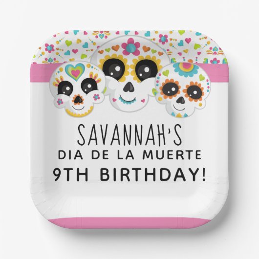 Suikerschedel Dia de La Muerte Halloween Birthday  Papieren Bordje (Voorkant)