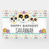 Suikerschedel Dia de la Muerte Halloween Birthday Spandoek (Horizontaal)