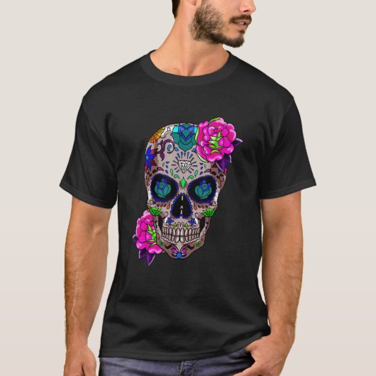 Suikerschedel Dia De Los Muertos Dag van de Dode H T-shirt (Voorkant)
