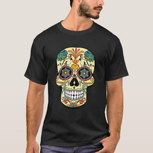 Suikerschedel Dia de Los Muertos Dag van de dode R T-shirt (Voorkant)