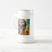 Suikerschedel Dia De Los Muertos Dag van de dood Bierpul (Voorkant links)