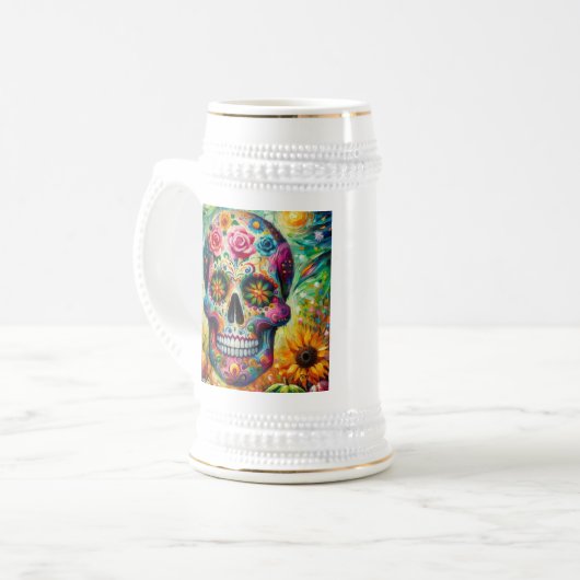 Suikerschedel Dia De Los Muertos Dag van de dood Bierpul (Voorkant links)