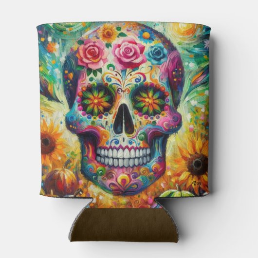 Suikerschedel Dia De Los Muertos Dag van de dood Blikjeskoeler (Achterkant)