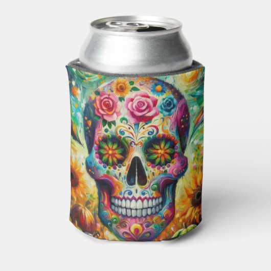 Suikerschedel Dia De Los Muertos Dag van de dood Blikjeskoeler (Blikje Achterkant)