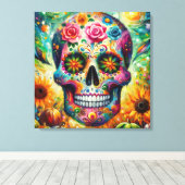 Suikerschedel Dia De Los Muertos Dag van de dood Canvas Afdruk (Insitu (Houten vloer))