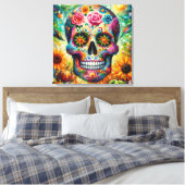 Suikerschedel Dia De Los Muertos Dag van de dood Canvas Afdruk (Insitu (Slaapkamer))