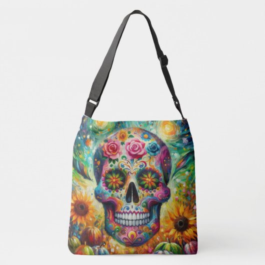 Suikerschedel Dia De Los Muertos Dag van de dood Crossbody Tas (Achterkant)