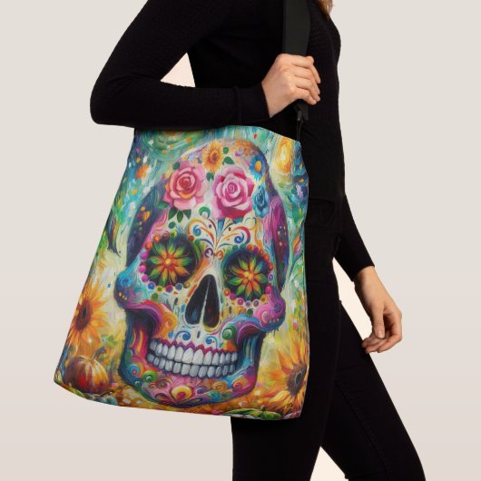Suikerschedel Dia De Los Muertos Dag van de dood Crossbody Tas (Dichtbij)