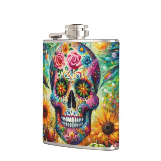 Suikerschedel Dia De Los Muertos Dag van de dood Heupfles (Links)