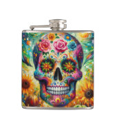 Suikerschedel Dia De Los Muertos Dag van de dood Heupfles (Voorkant)