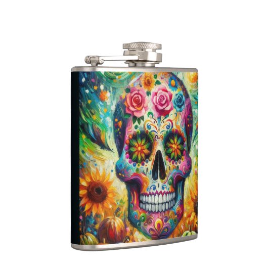 Suikerschedel Dia De Los Muertos Dag van de dood Heupfles (Rechts)