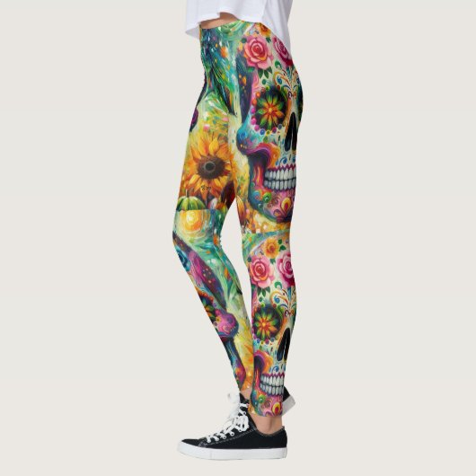 Suikerschedel Dia De Los Muertos Dag van de dood Leggings (Links)