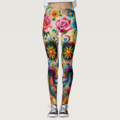 Suikerschedel Dia De Los Muertos Dag van de dood Leggings (Voorkant)